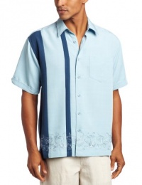 Cubavera Men's Short Sleeve Woven with Side Panel and Embroidered Detail