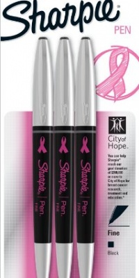 Sharpie Pen Pink Ribbon Grip Fine Point Pen, 3 Black Ink Pens (1799898)