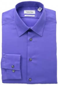 Calvin Klein STEEL Slim Fit Non Iron Textured Check Dress Shirt, Purple, 16 32-33