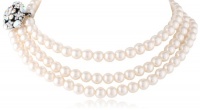 Simulated Cream Pearl 3-Row Silver Tone Necklace, 17+3