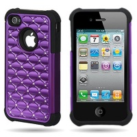 CoverON(TM) HYBRID Dual Heavy Duty Hard PURPLE STUDDED DIAMOND Case and Soft BLACK Silicone Skin Cover for APPLE IPHONE 4 4S ATT / VERIZON / SPRINT [WCG1013]