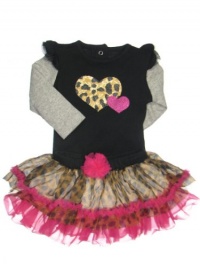 Baby Girl Leopard Print Heart Long Sleeve Bodysuit and Tutu Outfit by Baby Starters - Black - 12 Mths / 20-24 Lbs