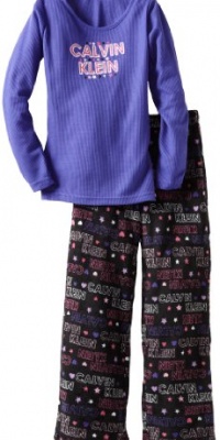 Calvin Klein Girls 7-16 Ck 2 Piece Thermal Sleepwear Set, Purple, Medium/10-12