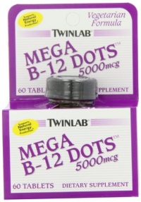 Twinlab Mega B-12 Dots Vitamin B-12, 5000mcg, 60 Tablets (Pack of 2)