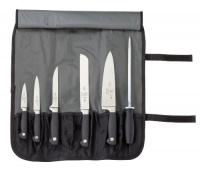 Mercer Cutlery Genesis 7-Piece Forged Knife Roll Set, Steel/Black