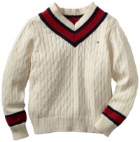 Tommy Hilfiger Boys 8-20 Willy Cable V-Neck Sweater, Essex Ivory, Medium