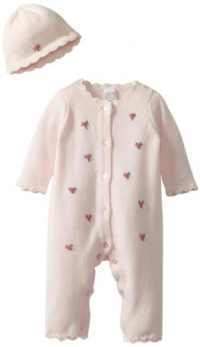 Little Me Baby-Girls Newborn Rose Sweater Coverall and Hat, Light Pink, 9 Months