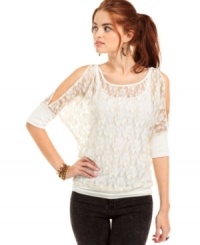 Update your closet with richly feminine pieces! Only Sky's pretty top marries filmy lace with chic, blouson style.