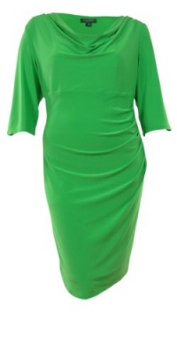 Cowl Neck Half Sleeves Pleated Jersey Dress (16W, Green Fields)