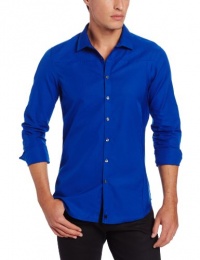 Calvin Klein Sportswear Men's PD Dobby Faille Spread Collar Shirt, Blue Ruin, X-Large