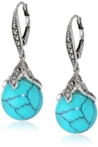 Judith Jack Paradise Marcasite Turquoise Crystal Bead Drop Earrings