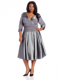 Jessica Howard Women's Plus-Size 3/4 Sleeve Rouched Waist V-Neck Dress, Silver Grey, 16W