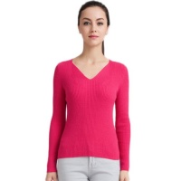 Honeystore Women's V-neck Long Sleeve 100% Cashmere Sweaters Rose Medium