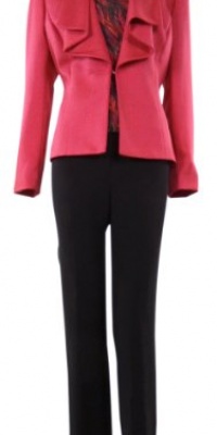 Tahari Arthur S. Levine Women's 3 Piece Ruffle Jacket Blouse Pant Suit