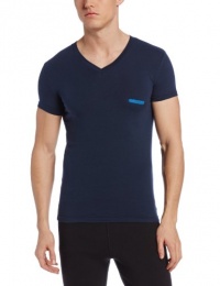 Emporio Armani Men's Embroidery Logo Stretch C T-Shirt, Marine, Medium