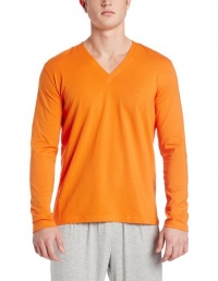 HUGO BOSS Men's Cotton Stretch Long Sleeve V-Neck Shirt, Orange, Large