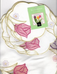 Homewear by Sam Hedaya Table Linens, Set of 6 Springtime Tulip Dance Round Doilies; 2 each 6 in., 8 in., 12 in.