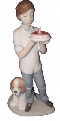 Nao by Lladro Collectible Porcelain Figurine: A BIRTHDAY WISH - 9 3/4 tall - Birthday Boy and his toy puppy dog.....