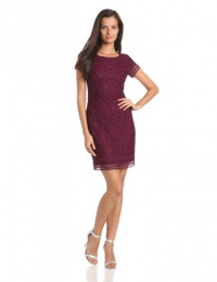 laundry BY SHELLI SEGAL Women's Petite Cap Sleeve Lace Dress with Key Hole Back, Dark Boysenberry, 0