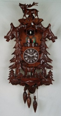 Vivid Large Deer Handcrafted Wood Cuckoo Clock with 4 Dancers Dancing with Music