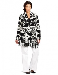 Jones New York Women's Plus-Size Long Sleeve Shawl Collar Belted Cardigan Sweater, Black/Ivory, 1X