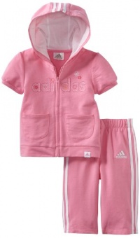 adidas Baby-Girls Infant ITG Clubhouse Short Sleeve Jacket and Pant Set, Pink, 12 Months