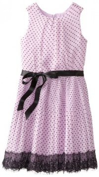 Blush by Us Angels Girls 7-16 Swiss Dot Dress with Lace Trim, Lavender, 8