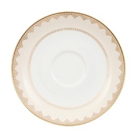 The Samarkand bone china collection by Villeroy & Boch combines stylish, exotic elements with timeless elegance. Precious golden bands and chains decorate this pure white bone china pattern. Warm ivory tones add a harmonious touch. Mix and match with the coordinating Mosaic-designed dinner or salad plate for a look that is truly your own.