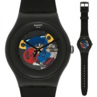 Swatch Originals Black Lacquered Black Silicone Unisex Watch SUOB101