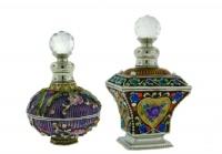 Set of Two Perfume Bottles set with Swarovski Crystals, Flowered, Hand Enamel...