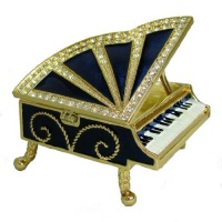 Midnight Blue Grand Piano Box Swarovski Crystals 24K Gold Jewelry, Trinket or FIGURINE