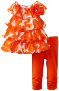 Sweet Heart Rose Baby-girls Infant Floral Tiered Legging Set, Orange/White, 18 Months