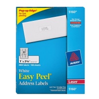 Avery Easy Peel White Mailing Labels for Laser Printers, 1 x 2.62 Inch, Box of 3000 Labels (5160)