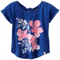 Lucky Brand Girls 2-6X Toddler Tropical Flower Tee, Blue, 4T