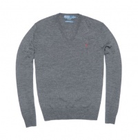 Polo Ralph Lauren Men Custom Fit Wool V-neck Sweater (XL, Dark grey)