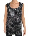 Michael Michael Kors Women's Tank Top 1X Plus Black Silver Metallic