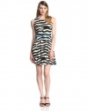 Jessica Simpson Women's Sleeveless Printed Fit and Flare Dress, Black/White, 4