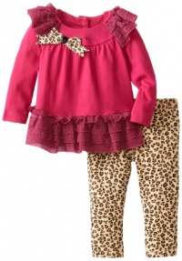 Rare Editions Baby Girls Infant Cheetah Print Legging Set, Burgundy, 24 Months