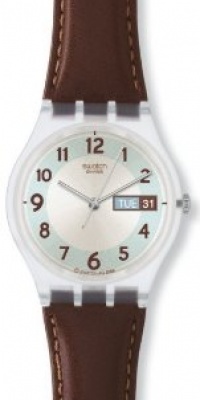 Swatch Men's CORE COLLECTION GE704 Brown Leather Quartz Watch with White Dial