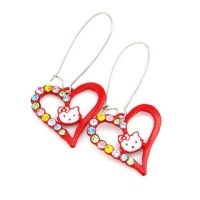 Crystalmood Hello Kitty Heart Czech Crystal Rhinestone Earrings Red