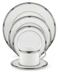 An art deco-inspired design, platinum trim and metallic dots lend the Westerly Platinum 5-piece place settings sophisticated polish. This versatile collection perfectly coordinates with a variety of stemware and table linens.