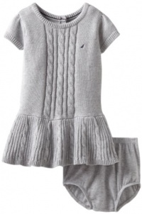 Nautica Sportswear Kids Baby-girls Infant Short Sleeve Cable Sweater Dress, Light Grey Heather, 24 Months