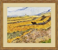 Enclosed Field with Ploughman Framed Wall Art by Vincent van Gogh - 30.50W x 26.50H in.