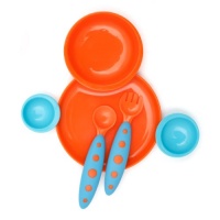 Boon Groovy + Modware Interlocking Plate and Bowl Set with Utensils,Blue/Orange