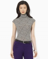 A bold houndstooth pattern adds heritage appeal to Lauren by Ralph Lauren's cap-sleeve top, crafted in sleek stretch jersey for comfort. (Clearance)