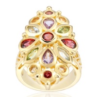 18k Gold Over Sterling Silver Multi-Gemstone Kaleidoscope Ring; size 7.0