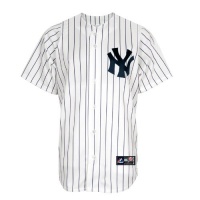 MLB New York Yankees Derek Jeter White/Navy Pinstripes Home Short Sleeve 6 Button Synthetic Replica Baseball Jersey Big & Tall Spring 2012 Men's