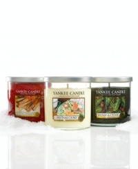 Celebrate with good sense. This festive, great-for-giving Yankee candle fills the home with unmistakable holiday scents and, with red, white and green wax, fits cheerily into any Christmastime setting.