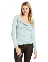 Three Dots Women's 1X1 Long Sleeve Cowl Neck Top