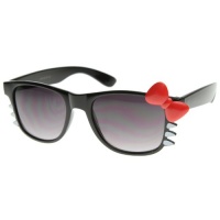 Cute Ladies Retro Fashion Kitty Sunglasses w/ Bow and Whiskers (Triple Optic)